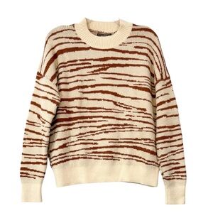 4SI3NNA Sweater Rebecca Pullover Zebra Print Fuzzy Relaxed Cream Brown Medium
